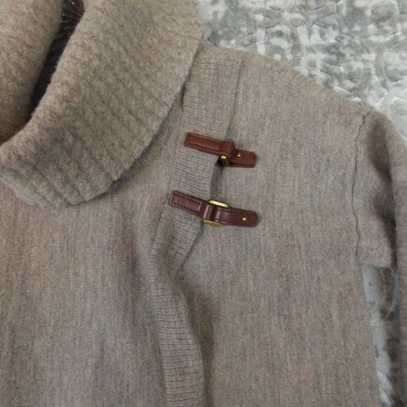 Ellen Tracy Sweater Womens Large Brown 100% Merino Wool Cowl Neck Strap Wrap - Picture 3 of 10
